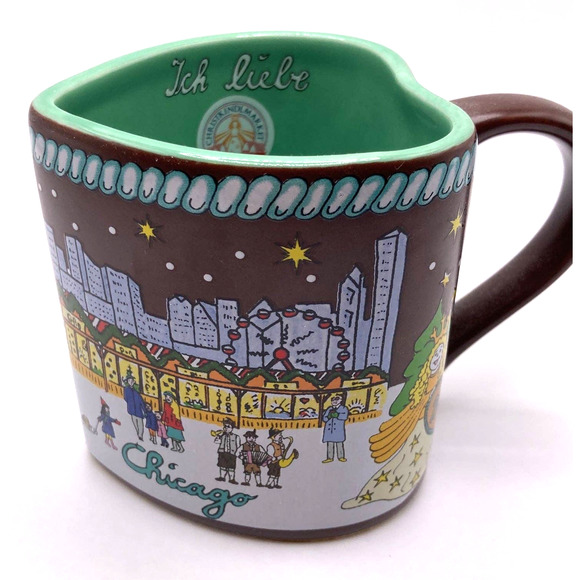 2018 Christkindlmarket Chicago Heart Shaped Mug Green & Brown Ich Liebe - Picture 3 of 9